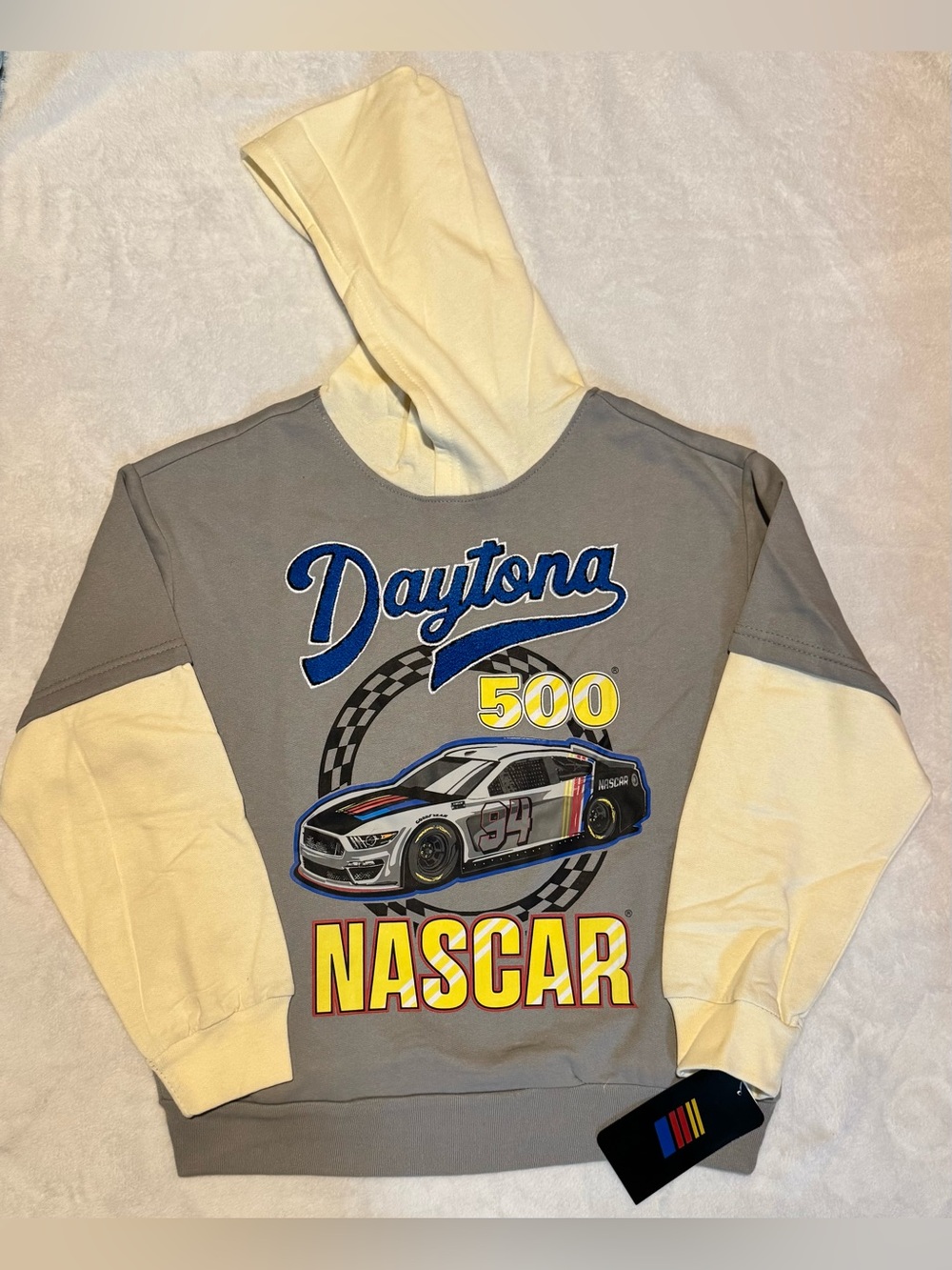 Nascar Daytona 500 Crewneck Sweater - Gray & Cream with Yellow Accents